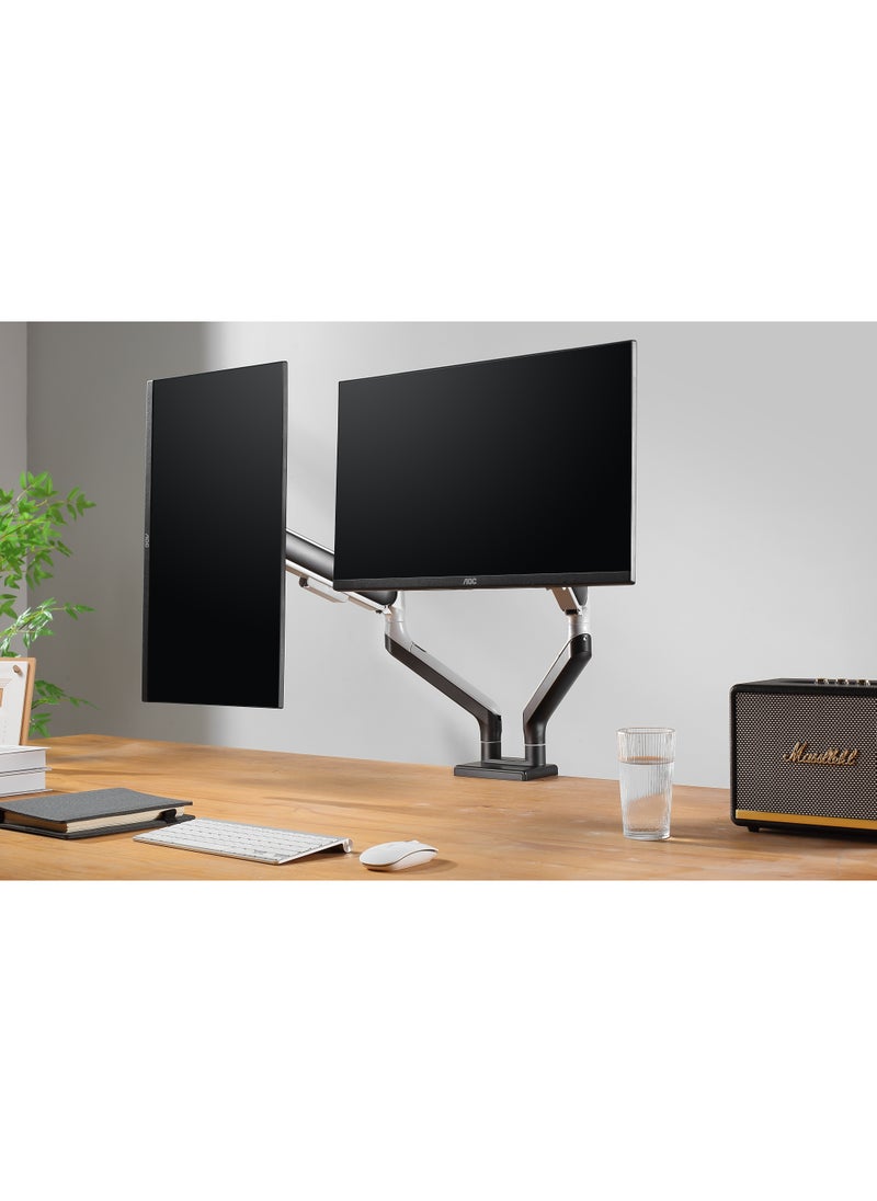 ETHU - ETHU Dual Monitor Arm for 17-35" Screens heavy duty UP to 16KGs/35lbs(each arm) Dual Monitor Stand Fully Adjustable C-Clamp & Grommet 2-Way Assembling VESA Mount 75mm 100mm Silver-Black - Image 1