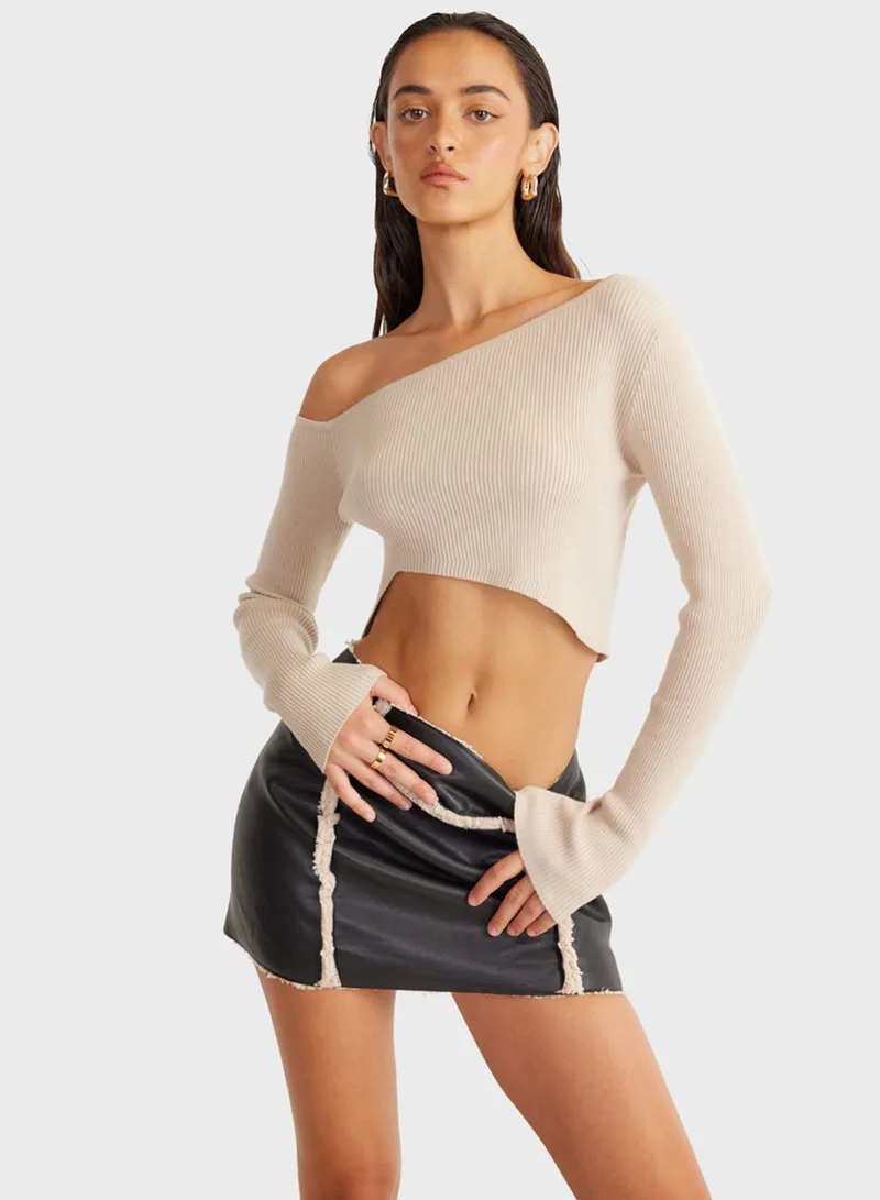 SNDYS One Shoulder Ribbed Crop Top