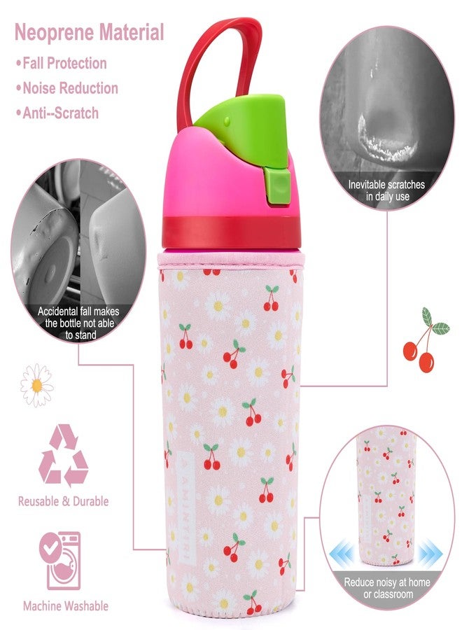Amintiri Cute Sleeve for Owala Kids FreeSip 16oz, Thick Neoprene Cover Compatible with Owala 16oz, Water Bottle Scratch Resistant Sleeve for Boys Girls to School (Cherry&Daisy, 16 Ounces) - Image 3