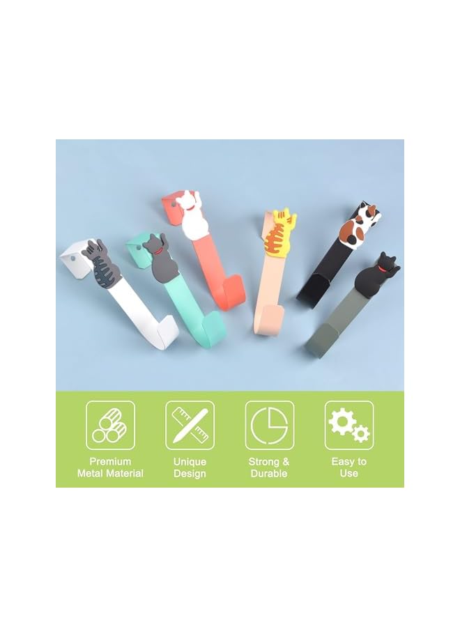 S-TOP 6 Pcs Over The Door Hook Kit, Sturdy Six Colors Metal Single Over Doors Hooks with Cat Animal Decorative - Image 3