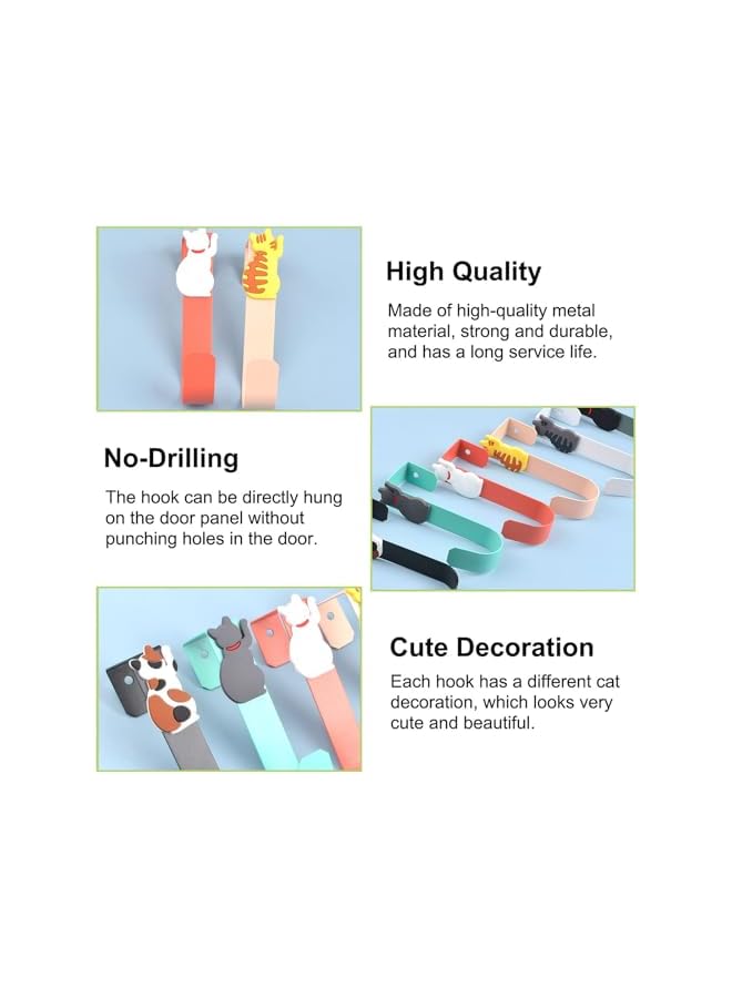 S-TOP 6 Pcs Over The Door Hook Kit, Sturdy Six Colors Metal Single Over Doors Hooks with Cat Animal Decorative - Image 2