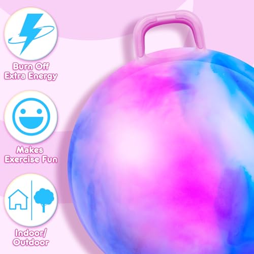 Lewtemi Hopper Ball for Adults, 31 Inch Bouncing Ball Hippity with Handle Rubber Hop, Jumping Hopping Exercise with Air Pump for Outdoors Sports Games Exercise (Blue Pink Cloud) - Image 4