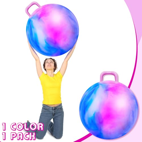 Lewtemi Hopper Ball for Adults, 31 Inch Bouncing Ball Hippity with Handle Rubber Hop, Jumping Hopping Exercise with Air Pump for Outdoors Sports Games Exercise (Blue Pink Cloud) - Image 3
