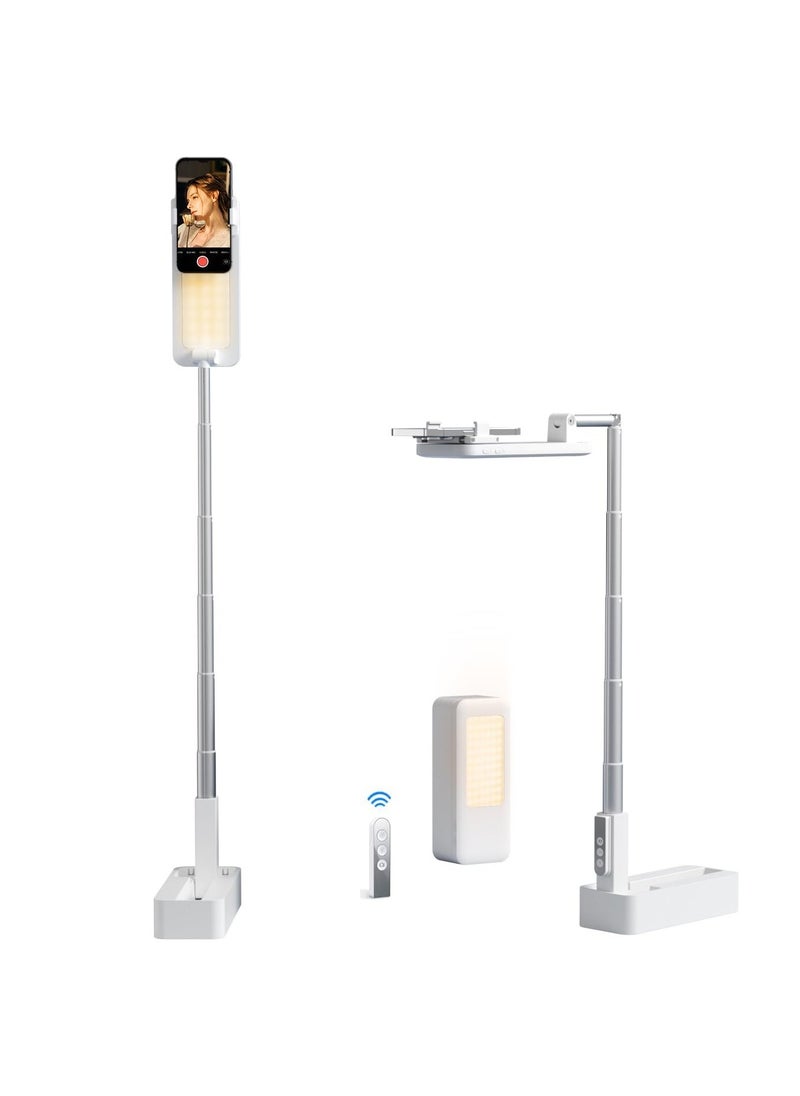 Upgrade Phone Stand, Rotating Phone Mount with Light, Desktop Tripod for Live Video Recording White