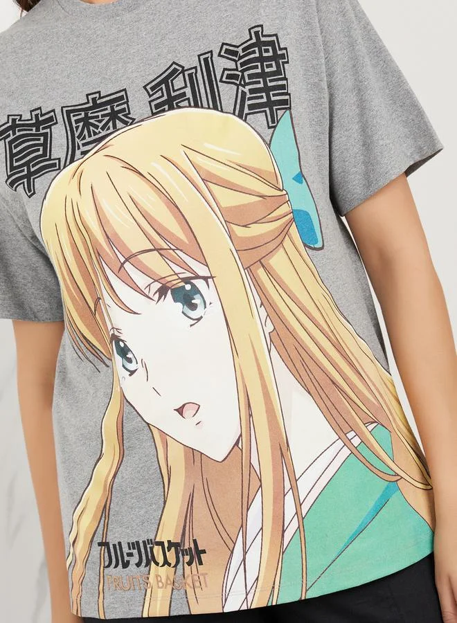 Styli Oversized Anime Print Longline T-shirt