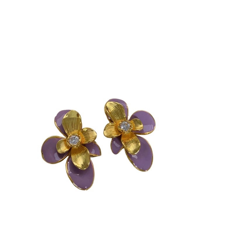 Purple Pearl Earrings with Flower Detail and Lightweight Huggie Profile for Daily Wear and Elegant Styling - JOVA - Image 1
