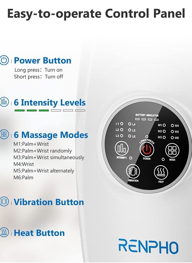 RENPHO - Hand Massager with Heat, RENPHO Cordless Hand Massager Machine with 6 Levels of Massage and Intensity Compression for Palm Wrist Finger Numbness Fatigue Soreness Relief - Image 1