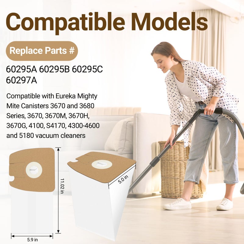 Funmit Vacuum Bags for Eureka Mighty Mite 3670 and 3680 Series Canisters, Funmit MM Vacuum Bags 60295A, 60295B, 60295C & 60297A, 9 Pack - Image 3