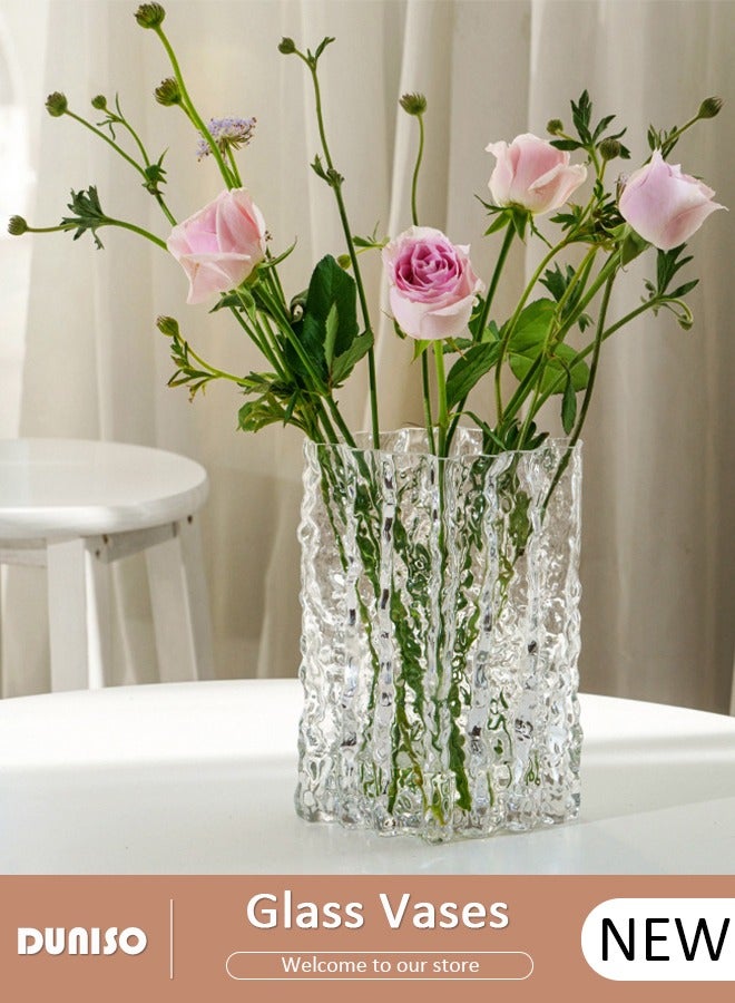 DUNISO Glass Vases for Decor, Decorative Vases for Flowers, Aesthetic Clear Vases for Living Room Decorations, Modern Hydroponic Glass Transparent Vase Vase for Dining Table Home Decor  - Image 1