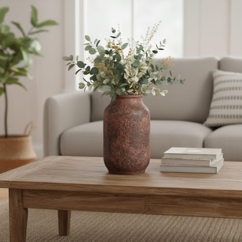 Wancetang Terracotta Vase, Large Rustic Ceramic Vase, Farmhouse Decor for Living Room, Shelf, Mantle, Entryway, Room Decor, 9 Inch, Brown - Image 3