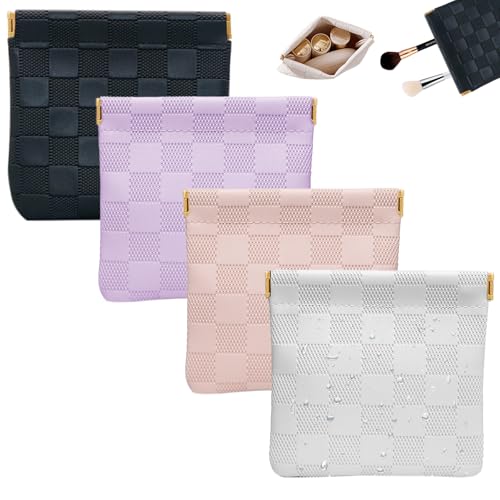PENGJINYU 4 PCS Small Makeup Bag for Women, Small Pouches for Purse,Mini Checkered Cosmetic Bag Waterproof Pouch for Travel Storage bag, for Cosmetics Headphones Jewelry Cosmetic Lipstick Coins (4 colors) - Image 1