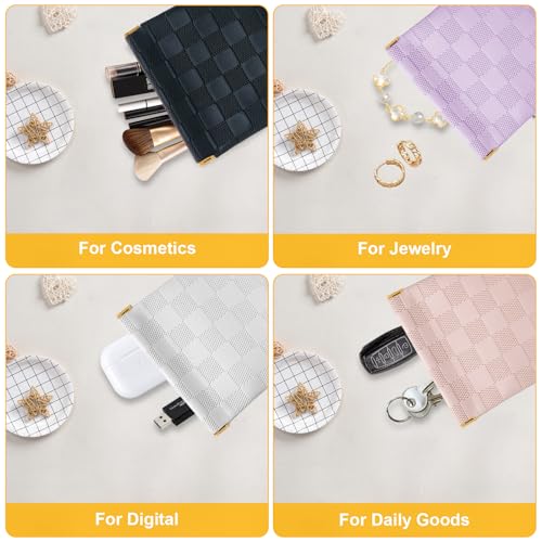 PENGJINYU 4 PCS Small Makeup Bag for Women, Small Pouches for Purse,Mini Checkered Cosmetic Bag Waterproof Pouch for Travel Storage bag, for Cosmetics Headphones Jewelry Cosmetic Lipstick Coins (4 colors) - Image 4