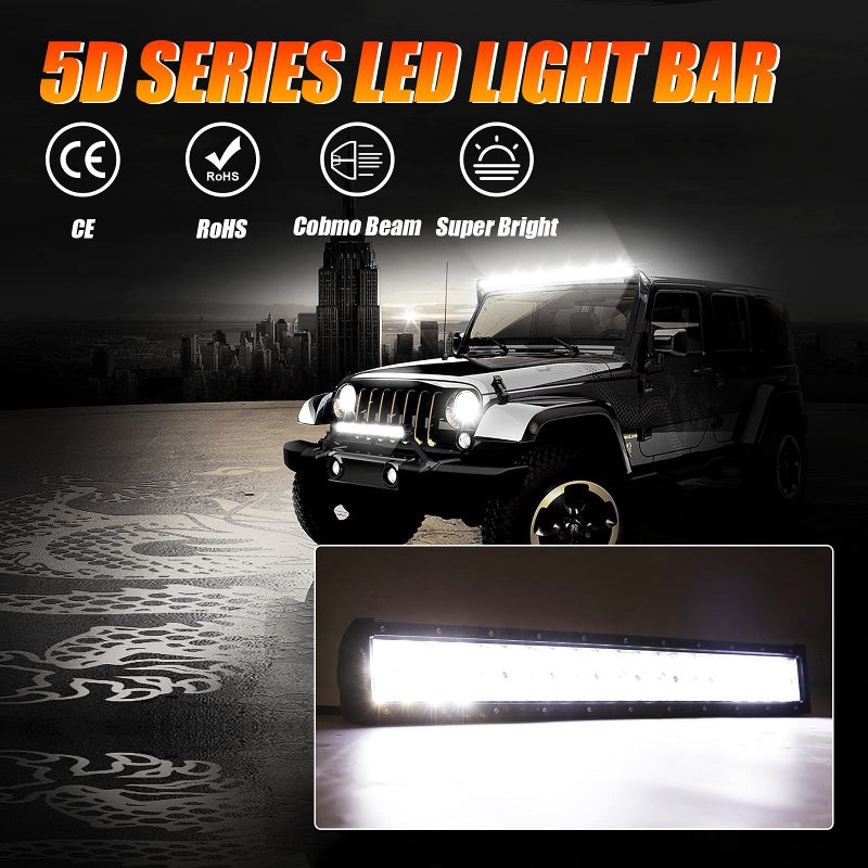 Auxbeam 22" LED Light Bar 120W LED Driving Light Off-Road Lights Spot Flood Combo Work Light Fog Lamp 5D Lens with Wiring Harness for SUV, ATV, UTV, Jeep, Vehicle, Pickup - Image 2
