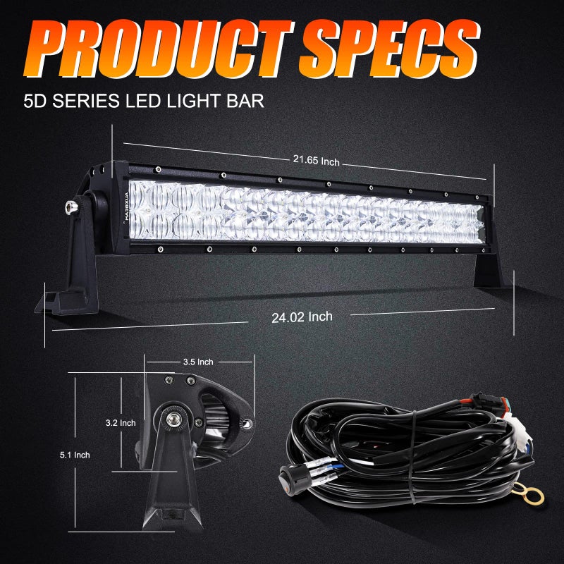 Auxbeam 22" LED Light Bar 120W LED Driving Light Off-Road Lights Spot Flood Combo Work Light Fog Lamp 5D Lens with Wiring Harness for SUV, ATV, UTV, Jeep, Vehicle, Pickup - Image 3