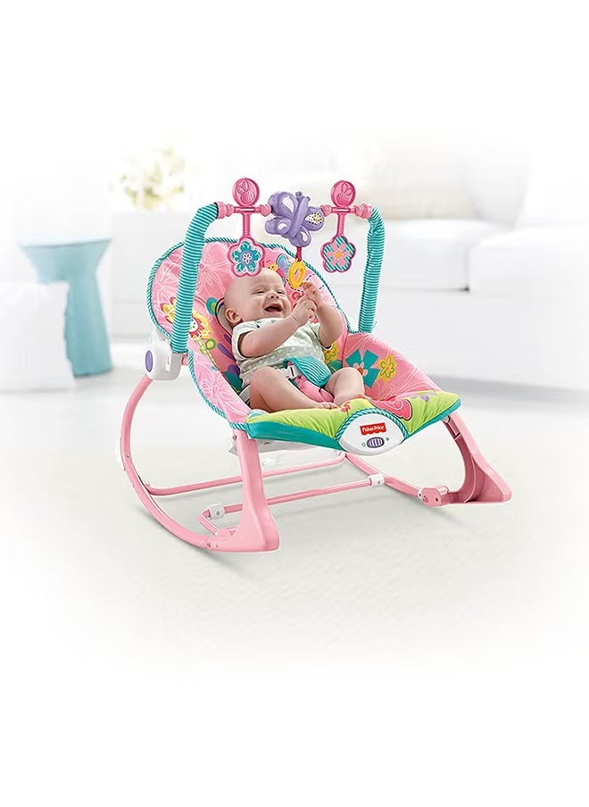 Arababy Infant To Toddler Recliner Rocker With Soothing Vibration And Adjustable 3-points Harness, 0+ M - Pink/Green  - Image 5