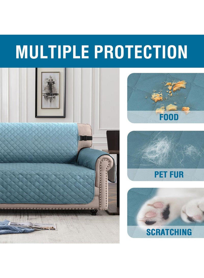 KYD Sofa Cover 1 Seater Single Small Chair Sofa Slipcover Wrinkle-free Reversible Sofa Cover Water Resistant Couch Cover Furniture Protector Cover with Elastic Straps Blue  - Image 3