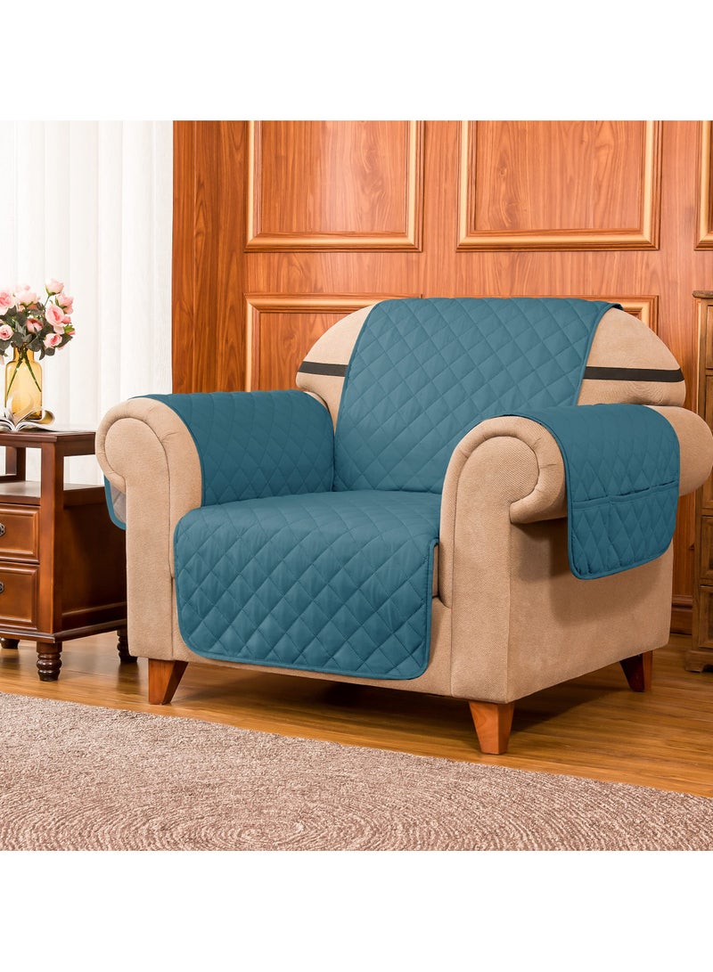 KYD Sofa Cover 1 Seater Single Small Chair Sofa Slipcover Wrinkle-free Reversible Sofa Cover Water Resistant Couch Cover Furniture Protector Cover with Elastic Straps Blue  - Image 2