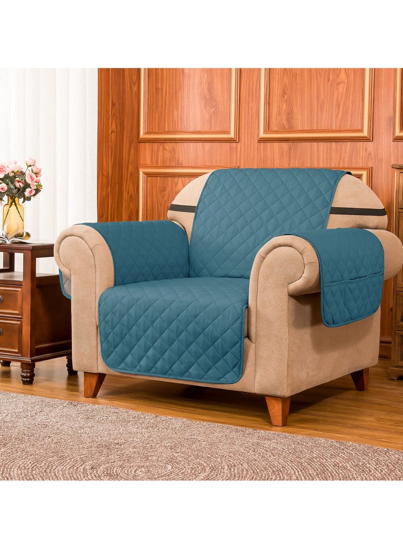 KYD Sofa Cover 1 Seater Single Small Chair Sofa Slipcover Wrinkle-free Reversible Sofa Cover Water Resistant Couch Cover Furniture Protector Cover with Elastic Straps Blue - Image 3