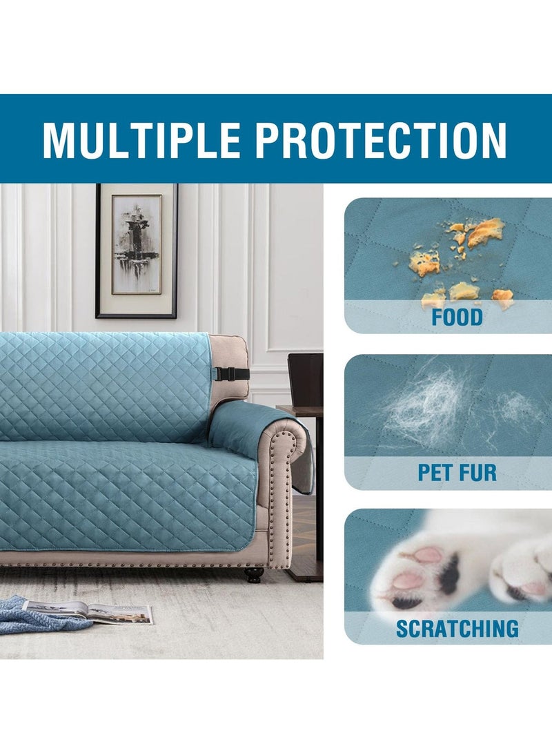 KYD Sofa Cover 1 Seater Single Small Chair Sofa Slipcover Wrinkle-free Reversible Sofa Cover Water Resistant Couch Cover Furniture Protector Cover with Elastic Straps Blue - Image 4