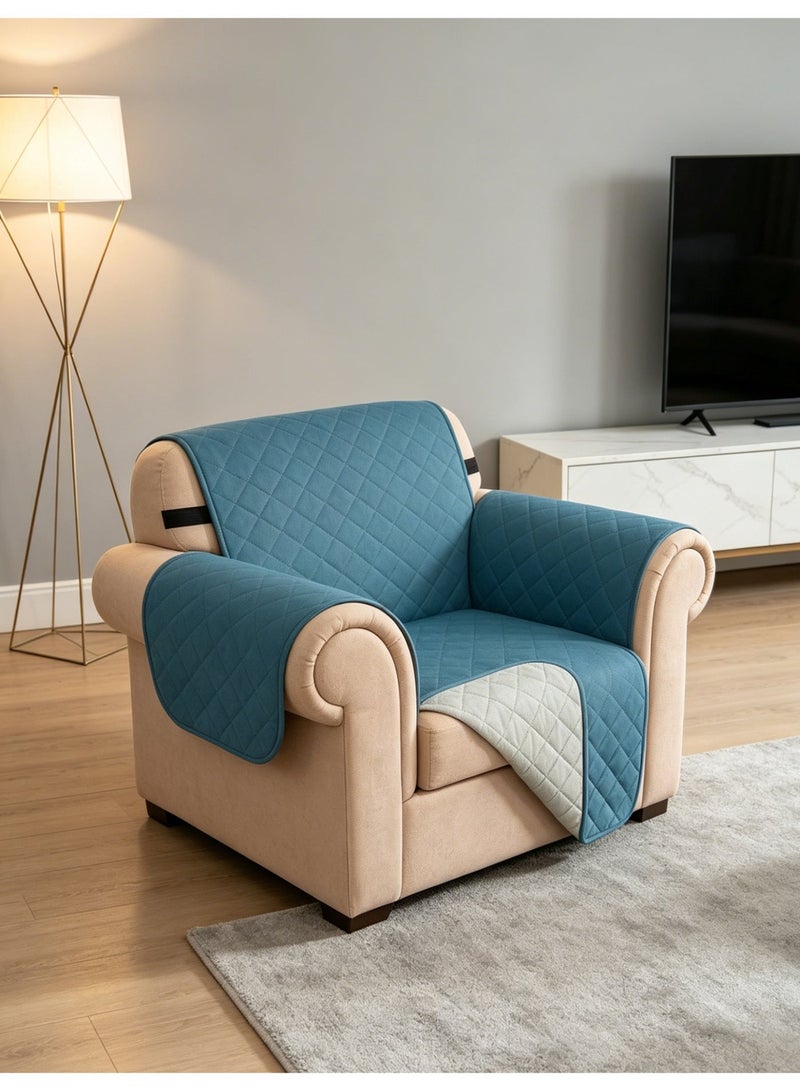 KYD Sofa Cover 1 Seater Single Small Chair Sofa Slipcover Wrinkle-free Reversible Sofa Cover Water Resistant Couch Cover Furniture Protector Cover with Elastic Straps Blue - Image 1