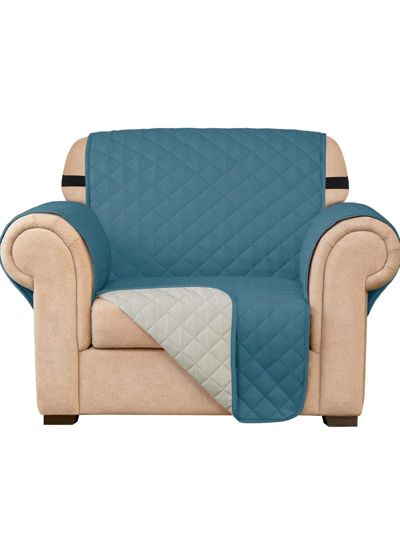 KYD Sofa Cover 1 Seater Single Small Chair Sofa Slipcover Wrinkle-free Reversible Sofa Cover Water Resistant Couch Cover Furniture Protector Cover with Elastic Straps Blue - Image 2