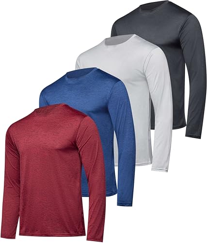 REALESSENTIALS Real Essentials 4 Pack: Mens Long Sleeve Dry Fit T Shirts Hiking Fishing Workout Gym Work Sun UPF 50 Wicking Running Tee, Set 3, XX-Large - Image 1