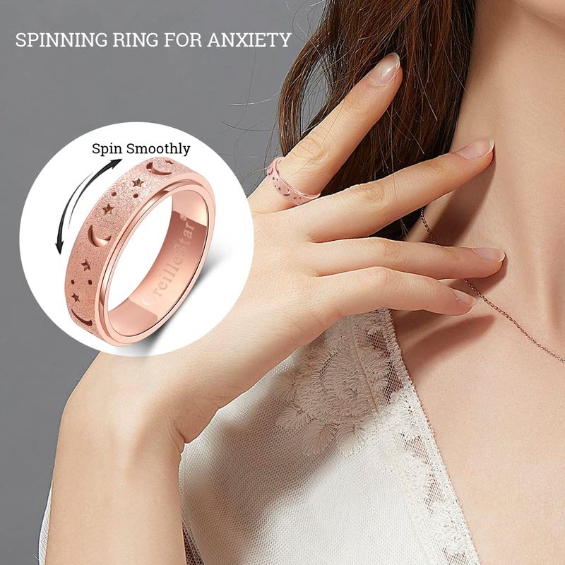 OreilleStar Anxiety Ring for Women Spinner Ring Stainless Steel Fidget Toys Adults Fidget Spinner Ring Moon Star Rose Gold Size 6 - Image 2