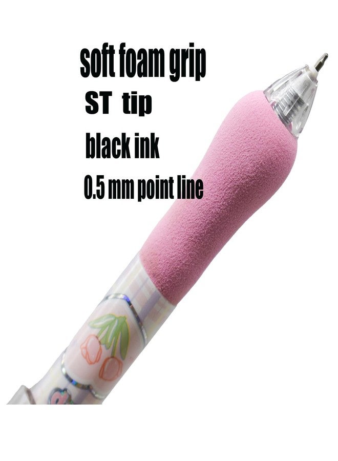 Lopenle 12 PCS Purple Tulip Pens Retractable Flower Pen Floral Ergonomic Pens ST Nib Soft Grip Black Ink For School Supplies Office Party Birthday - Image 2