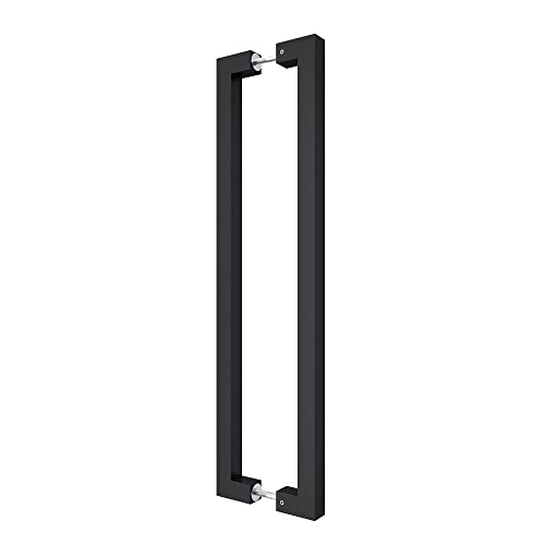 BARNSMITH 24" Barn Door Push Pull Hande,Square Commercial Door Handle, Stainless Steel Rectangular Shape Entrance Entry Office Store Front Garage Handle Pull Set, Matte Black Finish - Image 1