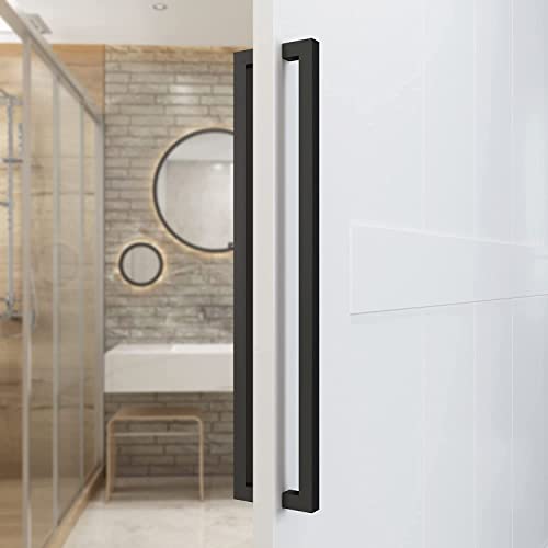 BARNSMITH 24" Barn Door Push Pull Hande,Square Commercial Door Handle, Stainless Steel Rectangular Shape Entrance Entry Office Store Front Garage Handle Pull Set, Matte Black Finish - Image 5