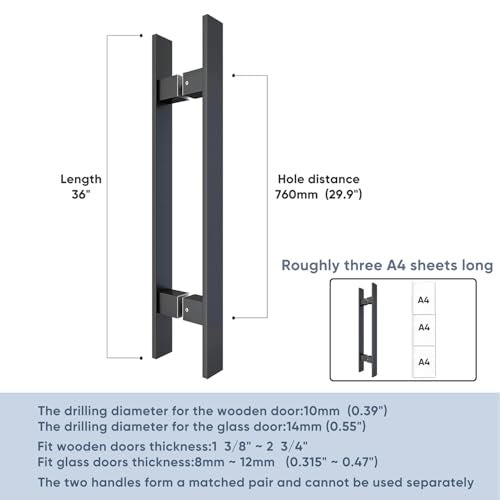 BARNSMITH 24" Barn Door Push Pull Hande,Square Commercial Door Handle, Stainless Steel Rectangular Shape Entrance Entry Office Store Front Garage Handle Pull Set, Matte Black Finish - Image 2