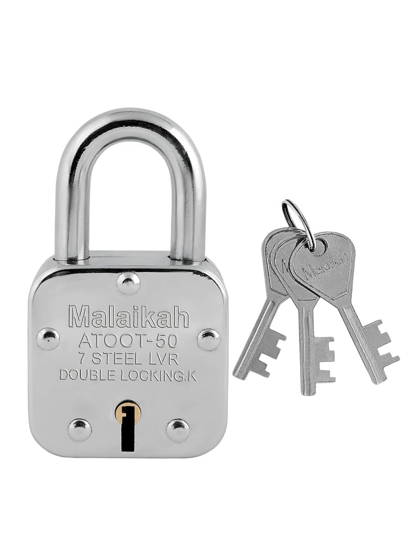 MALAIKAH Malaikah 50 mm with 3 Keys Padlock Atoot 50mm Double Locking 8 Lever Square Lock Pack of 1 Ideal for Gate Shutter and Shop Ideal for Gate Shutter and Shop Made in Aligarh India 
