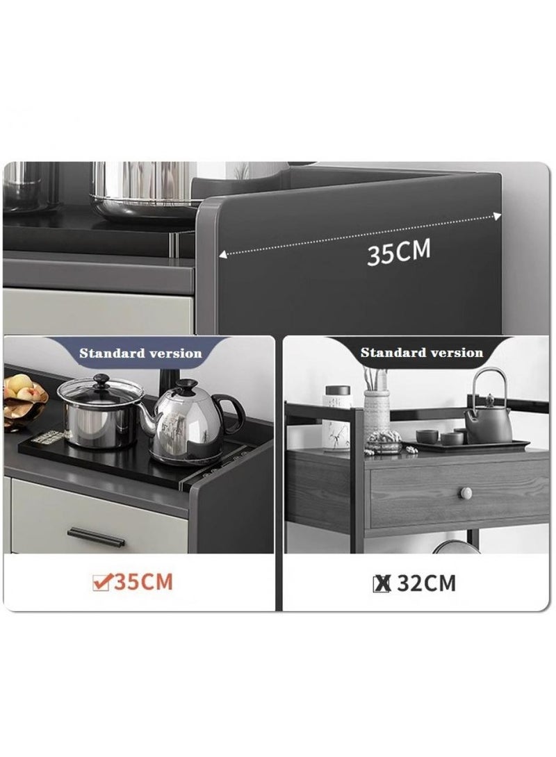 اليسا خزانة تخزين مطبخ قائمة بذاتها - رمادي MDF ومعدن، مقاس 100×92×34 سم مع سطح عمل، بابين أكريليك، درج، فتحة كابل وأرجل معدنية - منظم عالي التحمل - Image 2