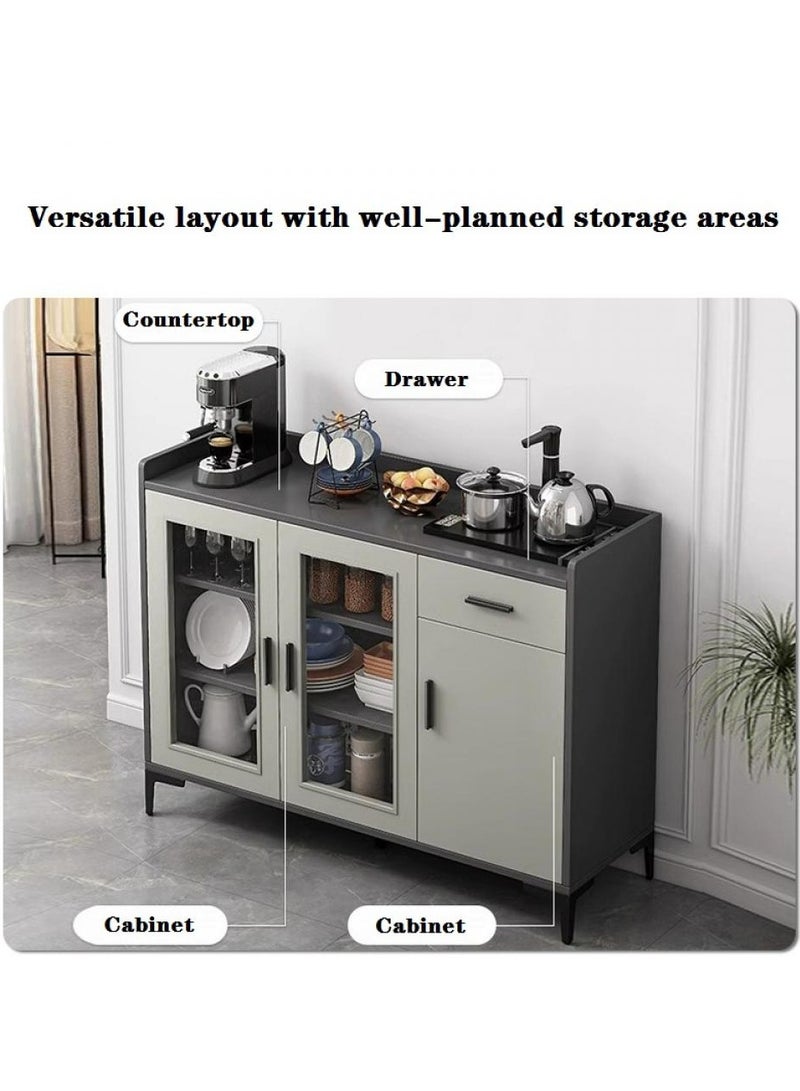 اليسا خزانة تخزين مطبخ قائمة بذاتها - رمادي MDF ومعدن، مقاس 100×92×34 سم مع سطح عمل، بابين أكريليك، درج، فتحة كابل وأرجل معدنية - منظم عالي التحمل - Image 3