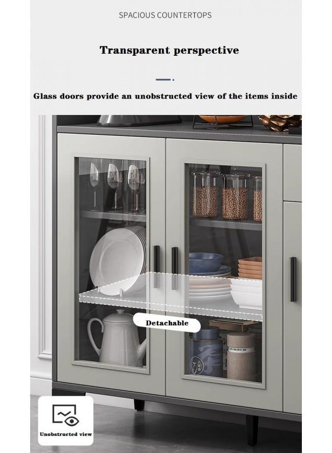 اليسا خزانة تخزين مطبخ قائمة بذاتها - رمادي MDF ومعدن، مقاس 100×92×34 سم مع سطح عمل، بابين أكريليك، درج، فتحة كابل وأرجل معدنية - منظم عالي التحمل - Image 4