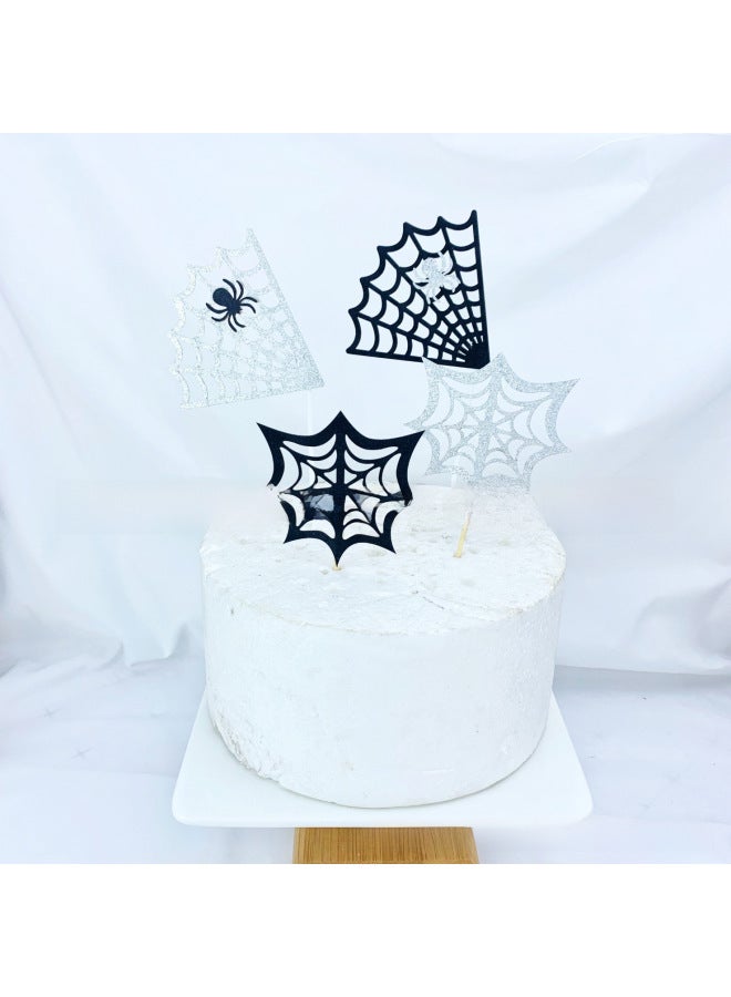 Halloween Collection Baking Cake Decoration Spider Spider Web Card Plug-in Party Funny Dress Up-Specifications:Spider Web (Black 5 Pack) - Image 2