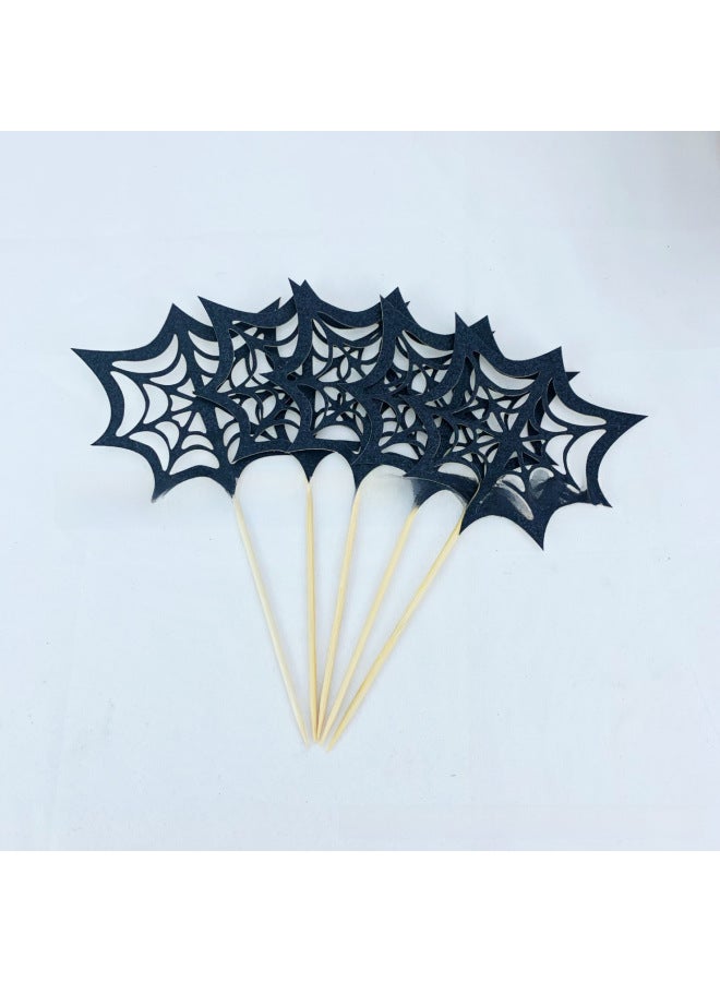Halloween Collection Baking Cake Decoration Spider Spider Web Card Plug-in Party Funny Dress Up-Specifications:Spider Web (Black 5 Pack) - Image 1