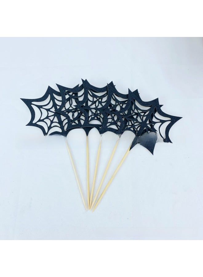 Halloween Collection Baking Cake Decoration Spider Spider Web Card Plug-in Party Funny Dress Up-Specifications:Spider Web (Black 5 Pack) - Image 5