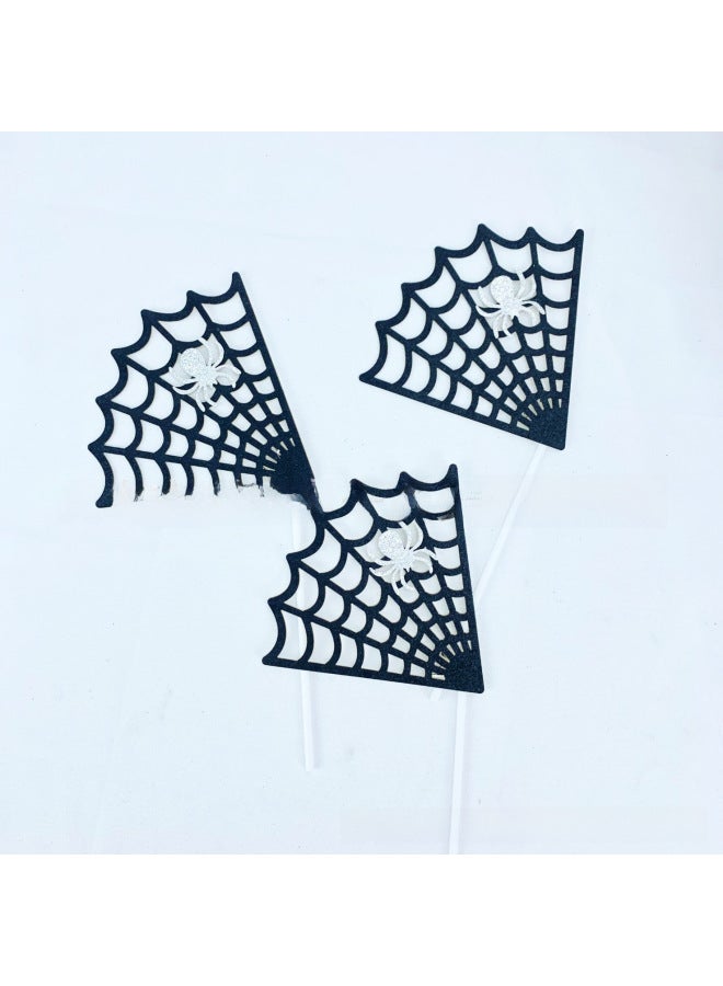 Halloween Collection Baking Cake Decoration Spider Spider Web Card Plug-in Party Funny Dress Up-Specifications:Spider Web (Black 5 Pack) - Image 3