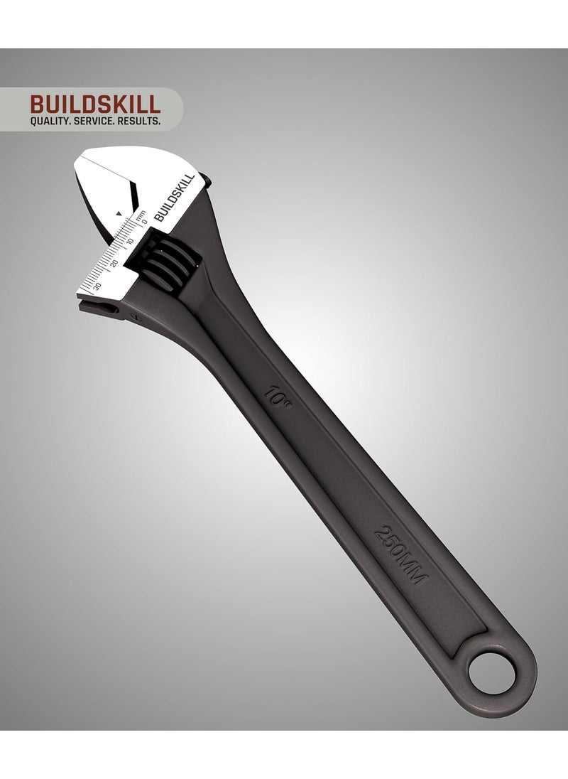 BUILDSKILL Adjustable Spanner 10 250 mm Easy Wrench Spanner Plumbing Tools Adjustable Wrench for All Nut Sizes Black Phosphate Coating Lasered Scale 6 Months Warranty