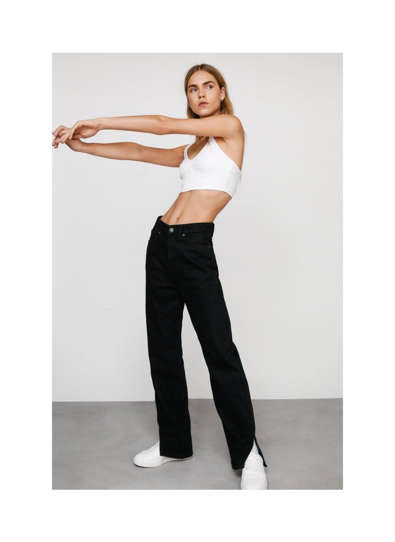 NASTY GAL - Organic Denim Split Hem Straight Leg Jeans - Image 1