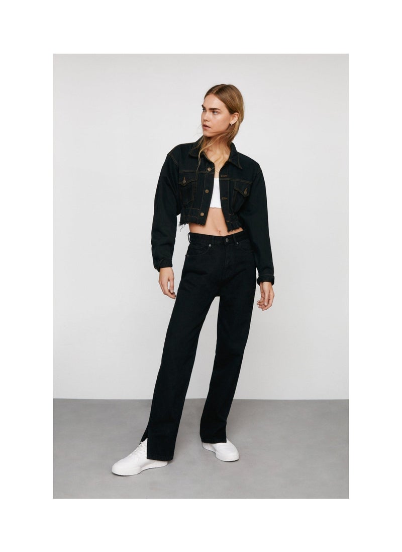 NASTY GAL - Organic Denim Split Hem Straight Leg Jeans - Image 1