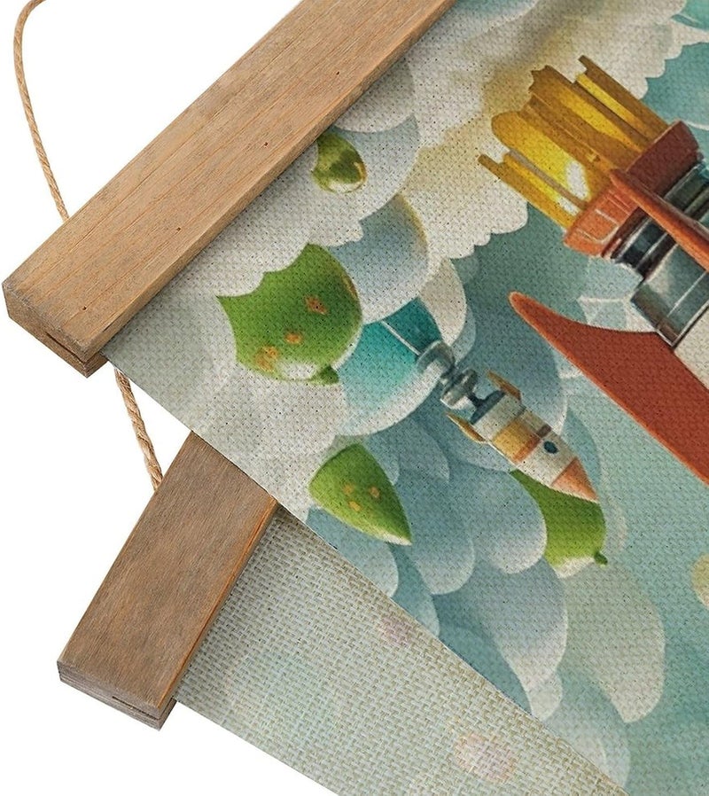Vintage Cartoon Rockets Poster Personalized Linen Hanging Scroll Painting Posters Framed with Wood Hanger for Home Kitchen Office Living Room Bedroom Frame - Image 3