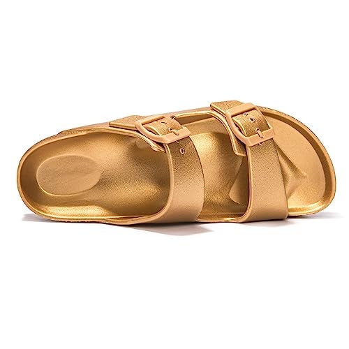 FUNKYMONKEY Women's Plastic Sandals New Upgrade Quality EVA Waterproof Double Buckle Adjustable Slides Shoes (9 M US, New Variation Gold/XPZ) - Image 3