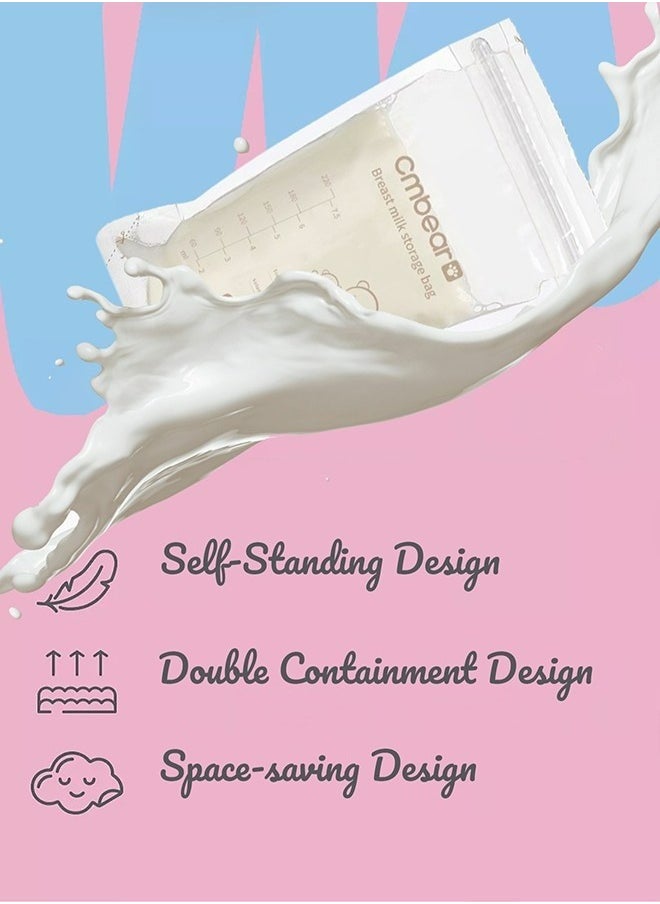Self Standing Milk Storage Bags With Double Zipper, 30 Count, 220 ML