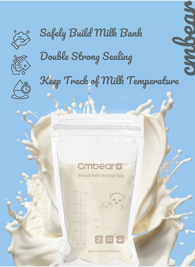 Self Standing Milk Storage Bags With Double Zipper, 30 Count, 220 ML