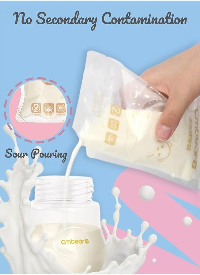 Self Standing Milk Storage Bags With Double Zipper, 30 Count, 220 ML
