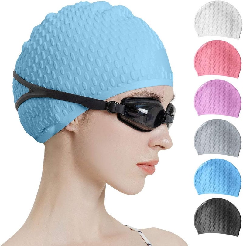 Tripsky Silicone Swim Cap,Comfortable Bathing Cap Ideal for Curly Short Medium Long Hair, Swimming Cap for Women and Men, Shower Caps Keep Hairstyle Unchanged… - Image 1