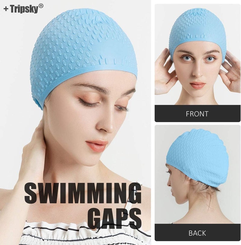 Tripsky Silicone Swim Cap,Comfortable Bathing Cap Ideal for Curly Short Medium Long Hair, Swimming Cap for Women and Men, Shower Caps Keep Hairstyle Unchanged… - Image 2
