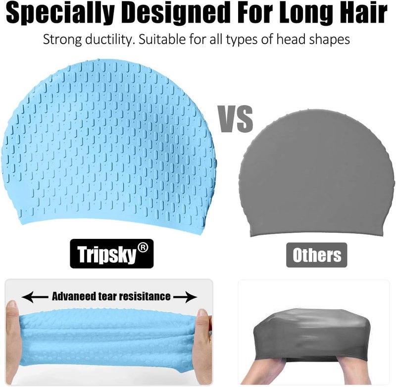 Tripsky Silicone Swim Cap,Comfortable Bathing Cap Ideal for Curly Short Medium Long Hair, Swimming Cap for Women and Men, Shower Caps Keep Hairstyle Unchanged… - Image 5